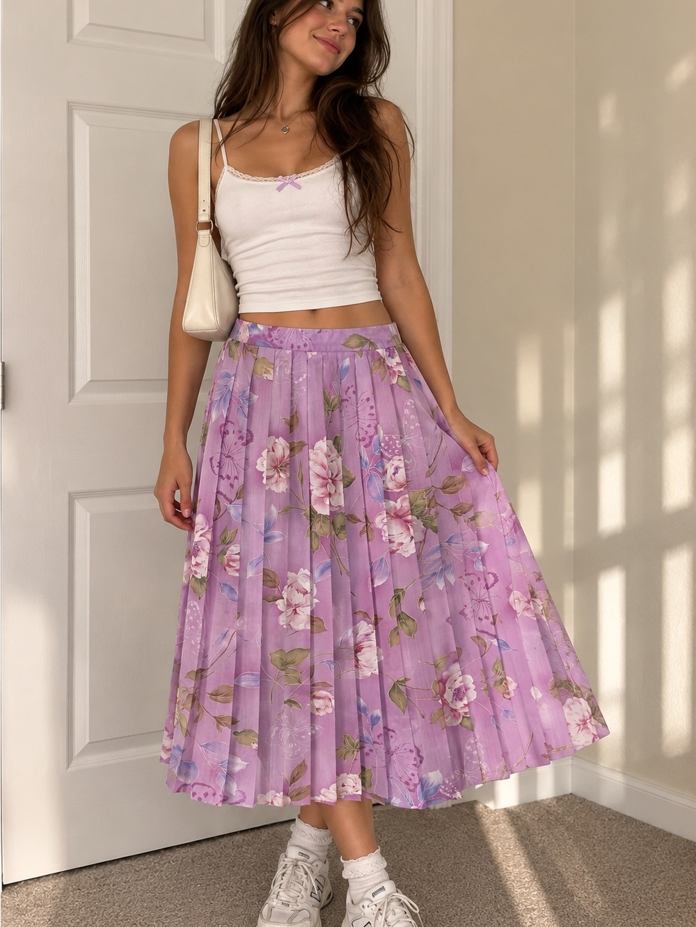 Alfred Dunner Lavender Floral Pleated Midi Skirt size 10